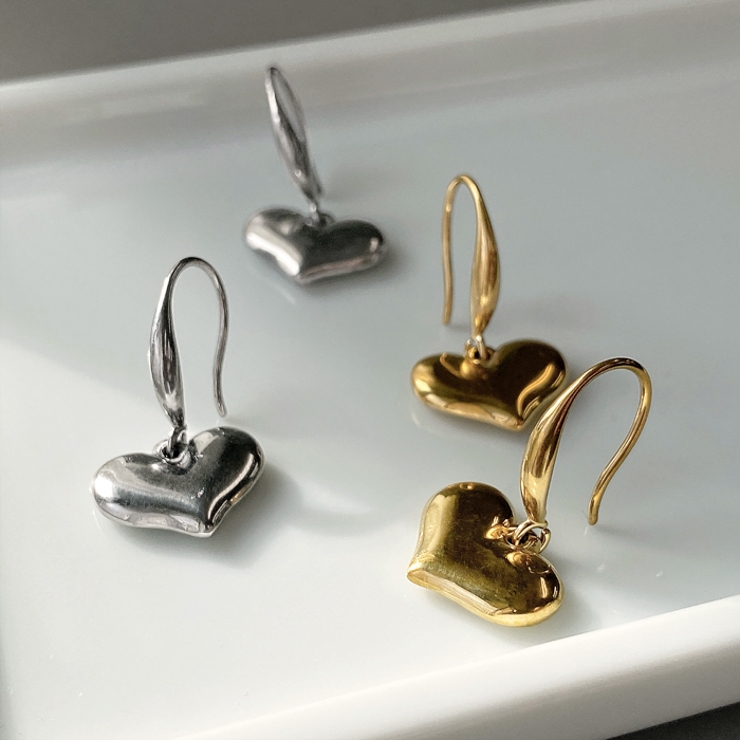 プランプハートステンレスフックピアス アレルギー対応 つけっぱなし | FACION | 詳細画像3 