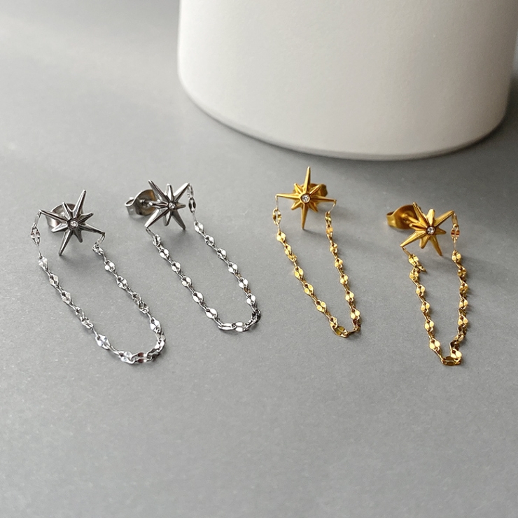 シャイニングスターチェーンステンレスピアス 金属アレルギー アレルギー対応 | FACION | 詳細画像4 