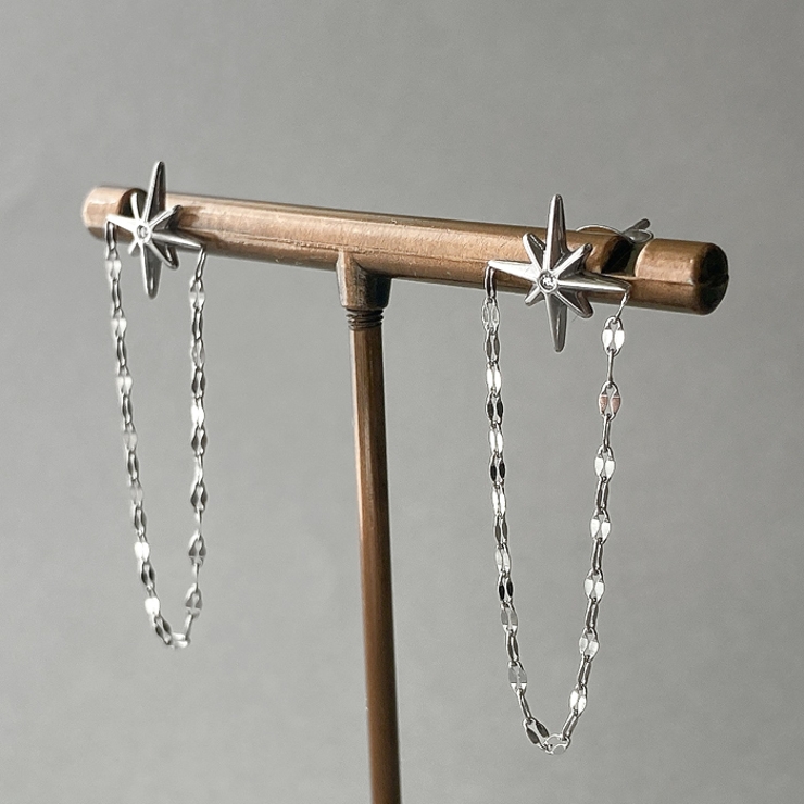 シルバー | シャイニングスターチェーンステンレスピアス 金属アレルギー アレルギー対応 | FACION