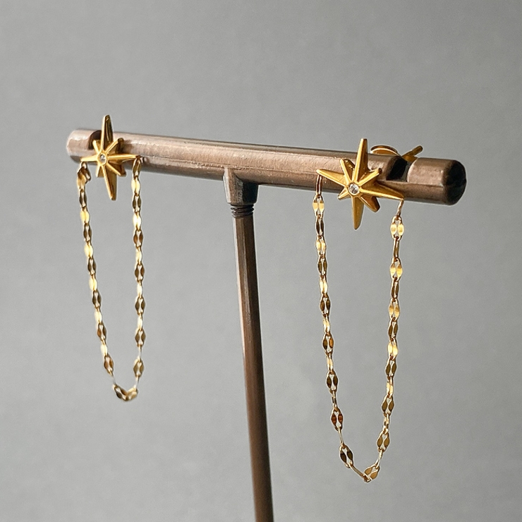 ゴールド | シャイニングスターチェーンステンレスピアス 金属アレルギー アレルギー対応 | FACION