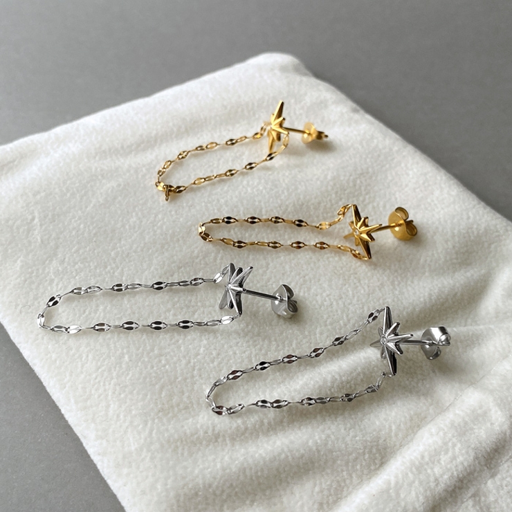 シャイニングスターチェーンステンレスピアス 金属アレルギー アレルギー対応 | FACION | 詳細画像2 
