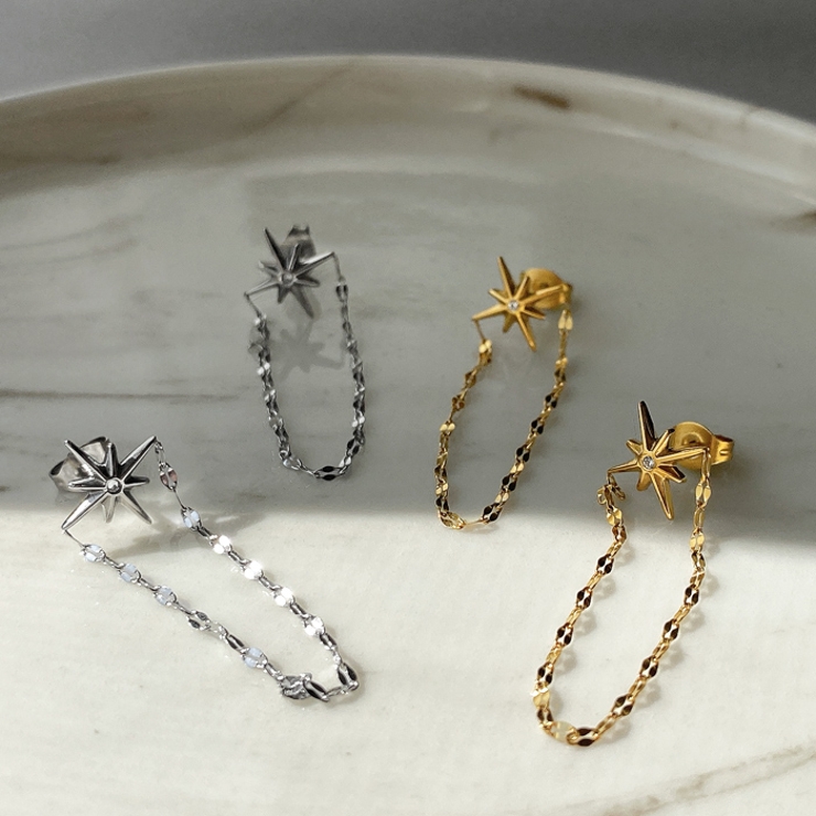 シャイニングスターチェーンステンレスピアス 金属アレルギー アレルギー対応 | FACION | 詳細画像3 