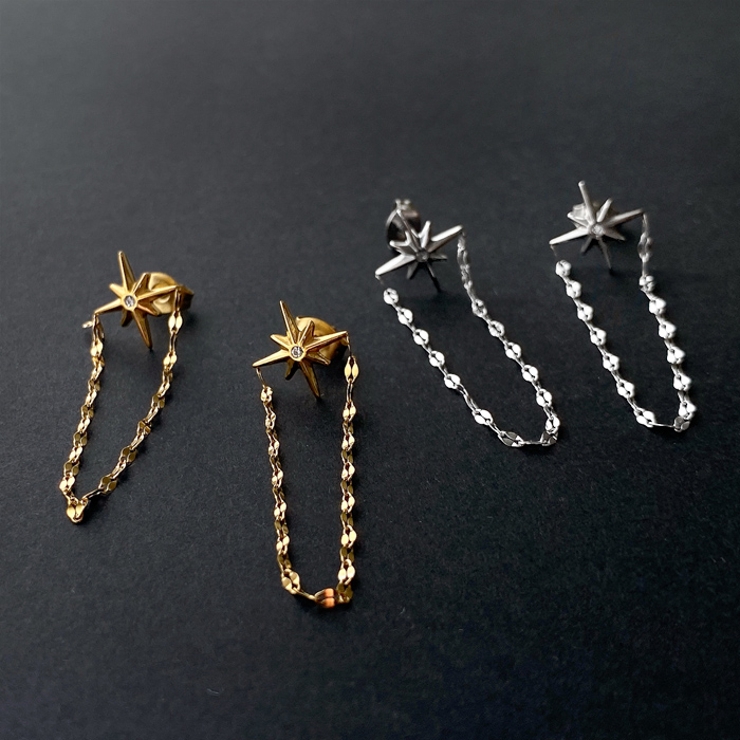 シャイニングスターチェーンステンレスピアス 金属アレルギー アレルギー対応 | FACION | 詳細画像1 