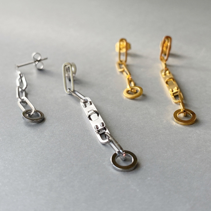 アシンメトリステンレスデザインチェーンピアス 金属アレルギー アレルギー対応 | FACION | 詳細画像3 