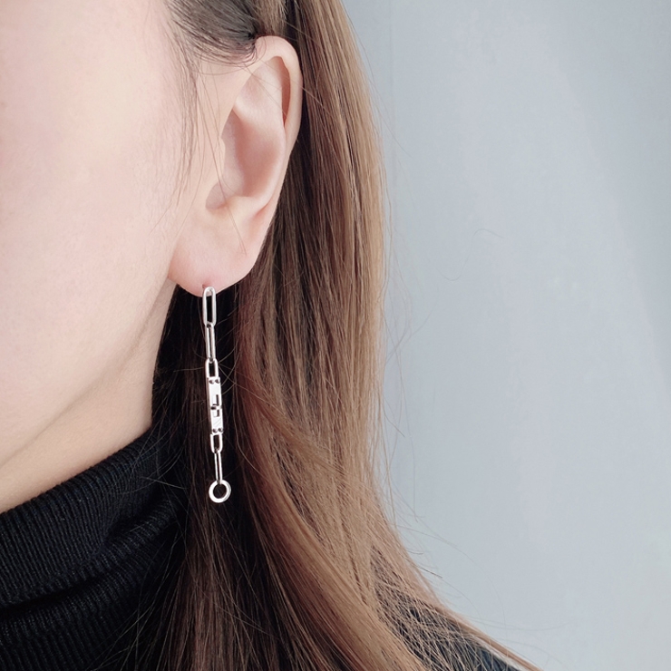 アシンメトリステンレスデザインチェーンピアス 金属アレルギー アレルギー対応 | FACION | 詳細画像6 