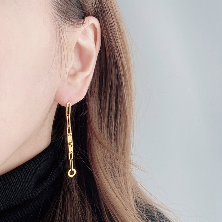 アシンメトリステンレスデザインチェーンピアス 金属アレルギー アレルギー対応 | FACION | 詳細画像8 