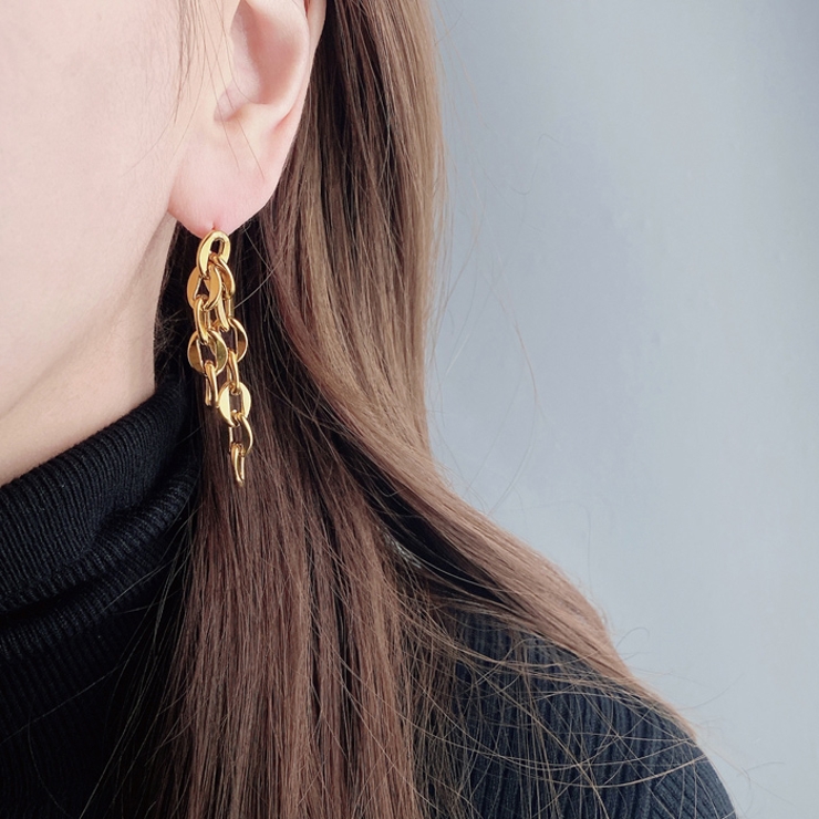 フリンジチェーンデザインステンレスピアス アレルギー対応 レディース | FACION | 詳細画像7 