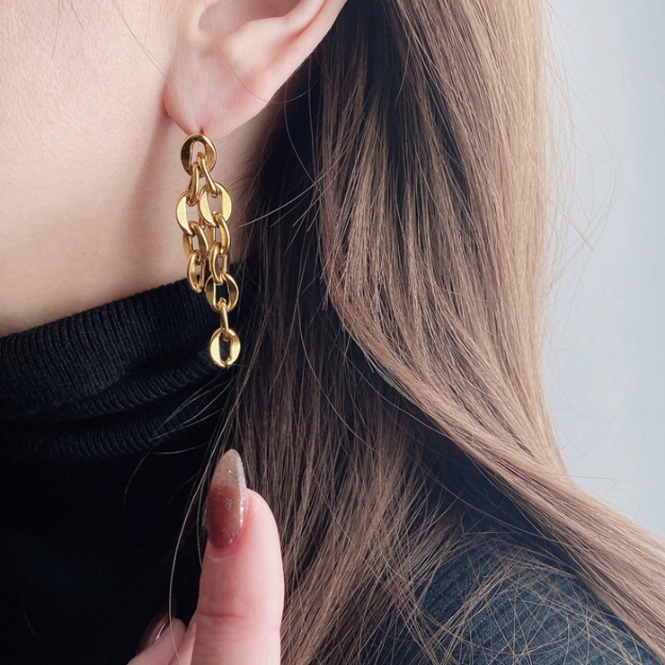 フリンジチェーンデザインステンレスピアス アレルギー対応 レディース | FACION | 詳細画像9 