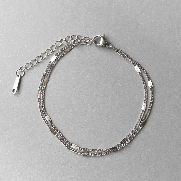 シルバー | フラットドット2連チェーンステンレスブレスレット 金属アレルギー アレルギー対応 | FACION