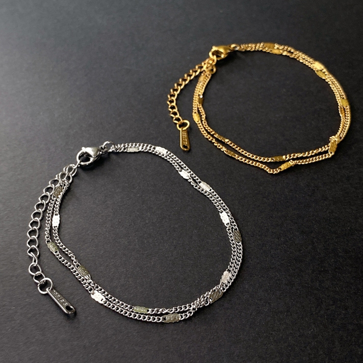 フラットドット2連チェーンステンレスブレスレット 金属アレルギー アレルギー対応 | FACION | 詳細画像1 