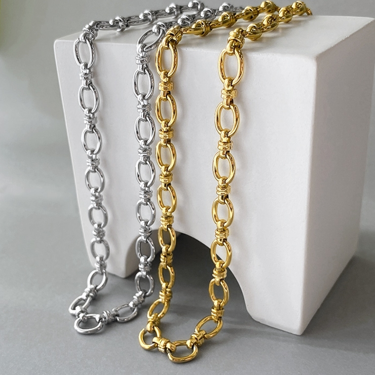 ノットオーバルチェーンステンレスネックレス つけっぱなし サージカルステンレス | FACION | 詳細画像3 