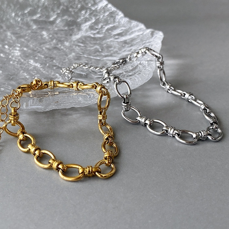 ノットオーバルチェーンステンレスブレスレット つけっぱなし レディース | FACION | 詳細画像4 