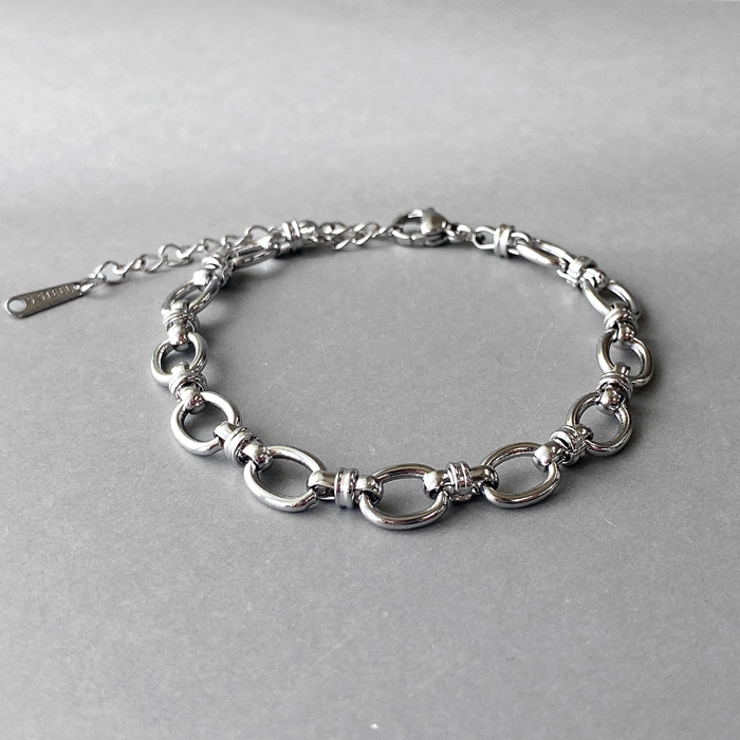 シルバー | ノットオーバルチェーンステンレスブレスレット つけっぱなし レディース | FACION