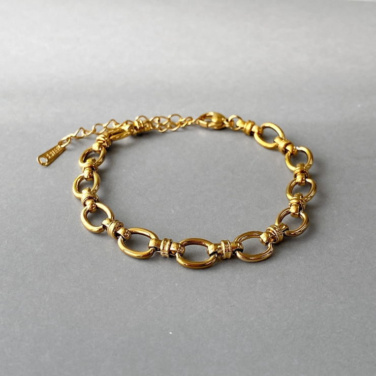 ゴールド | ノットオーバルチェーンステンレスブレスレット つけっぱなし レディース | FACION