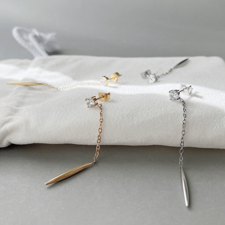 キュービックジルコニアロングチェーンステンレスピアス 金属アレルギー 対応 | FACION | 詳細画像3 