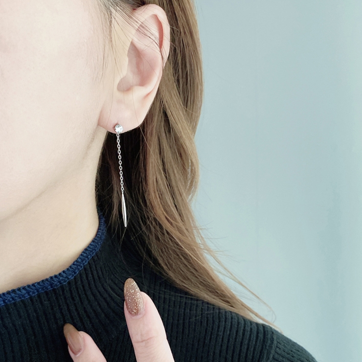 キュービックジルコニアロングチェーンステンレスピアス 金属アレルギー 対応 | FACION | 詳細画像5 