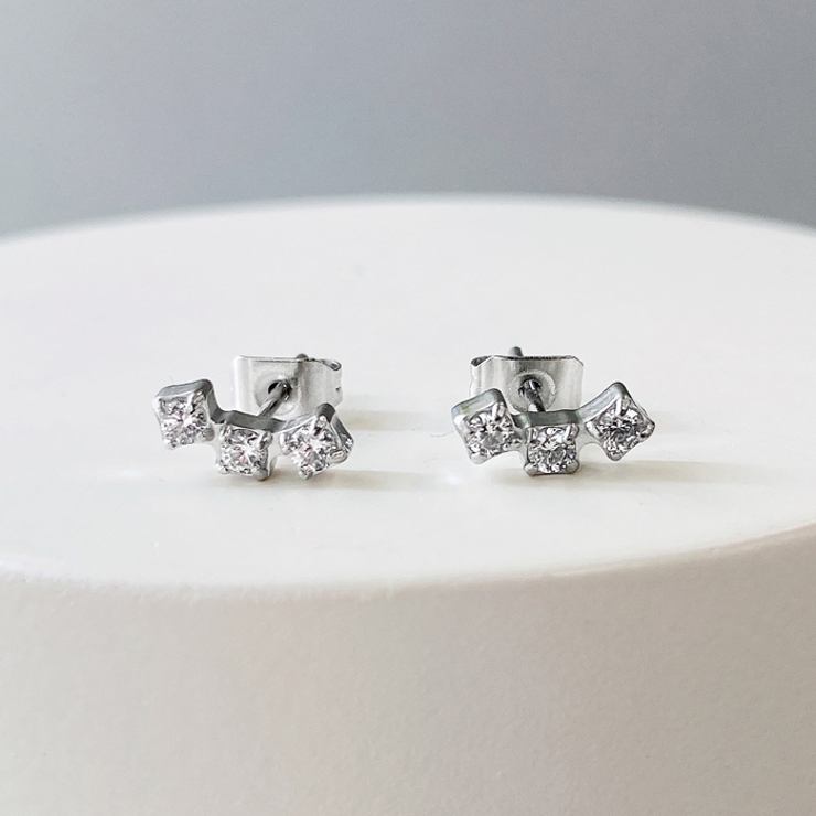 シルバー | 3PCSジルコニアミニカーブステンレスピアス 金属アレルギー対応 サージカルステ… | FACION