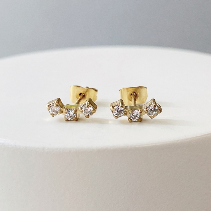 ゴールド | 3PCSジルコニアミニカーブステンレスピアス 金属アレルギー対応 サージカルステ… | FACION