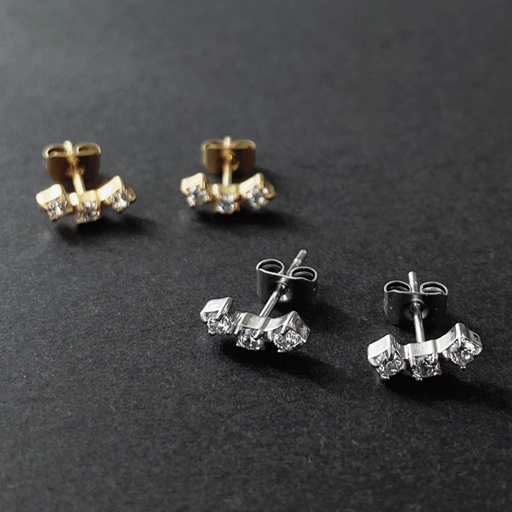 3PCSジルコニアミニカーブステンレスピアス 金属アレルギー対応 サージカルステ… | FACION | 詳細画像1 