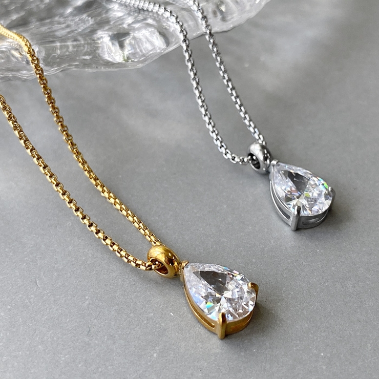 大粒ドロップキュービックジルコニアステンレスネックレス レディース つけっぱなし | FACION | 詳細画像6 