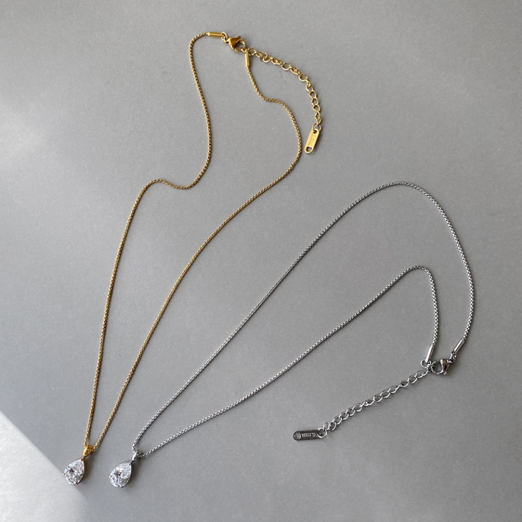 大粒ドロップキュービックジルコニアステンレスネックレス レディース つけっぱなし | FACION | 詳細画像2 