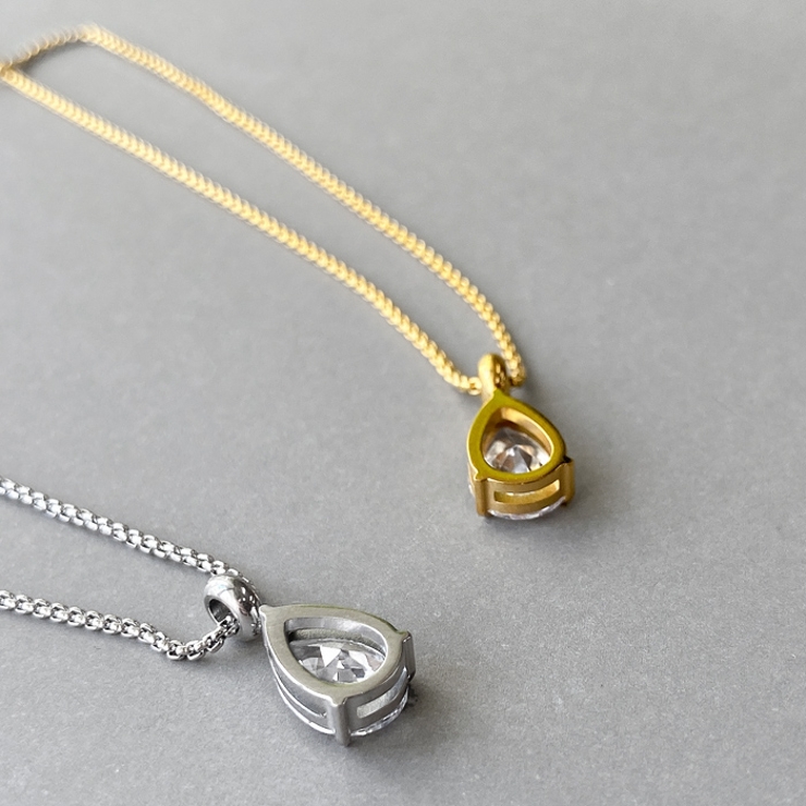 大粒ドロップキュービックジルコニアステンレスネックレス レディース つけっぱなし | FACION | 詳細画像4 