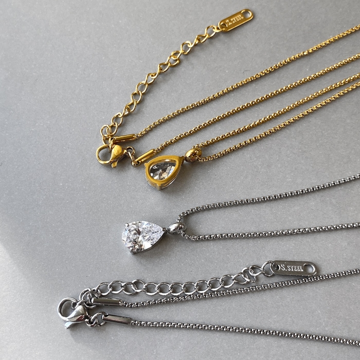 大粒ドロップキュービックジルコニアステンレスネックレス レディース つけっぱなし | FACION | 詳細画像5 