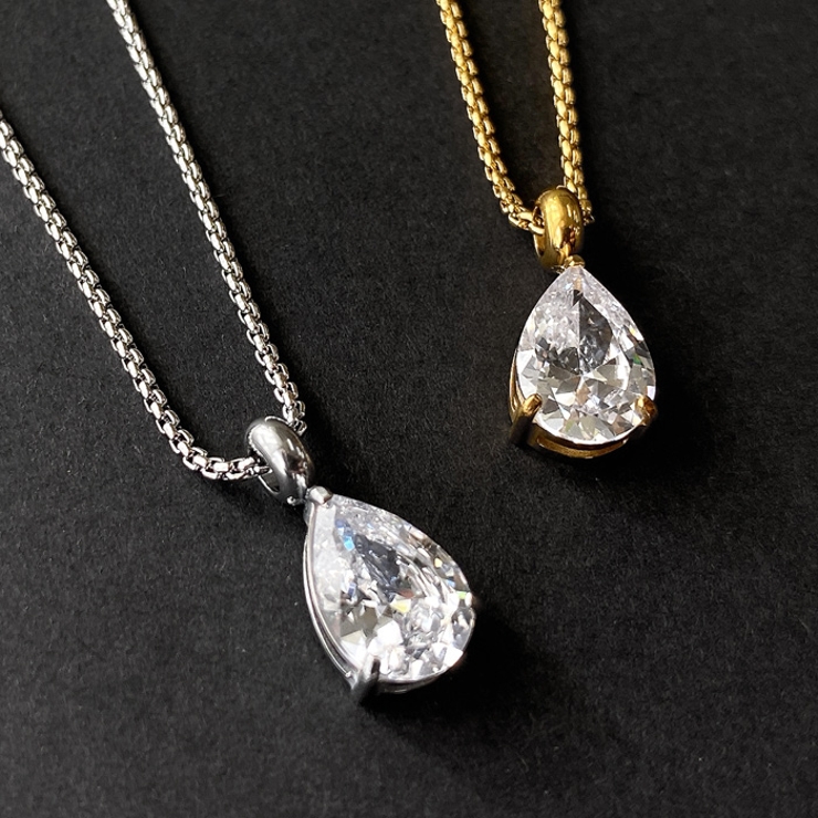 大粒ドロップキュービックジルコニアステンレスネックレス レディース つけっぱなし | FACION | 詳細画像1 