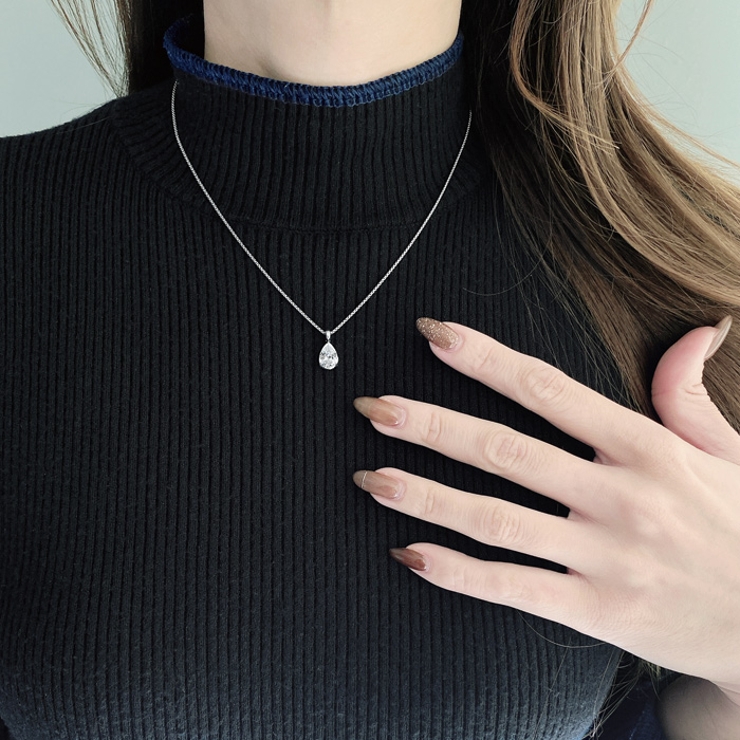 大粒ドロップキュービックジルコニアステンレスネックレス レディース つけっぱなし | FACION | 詳細画像7 