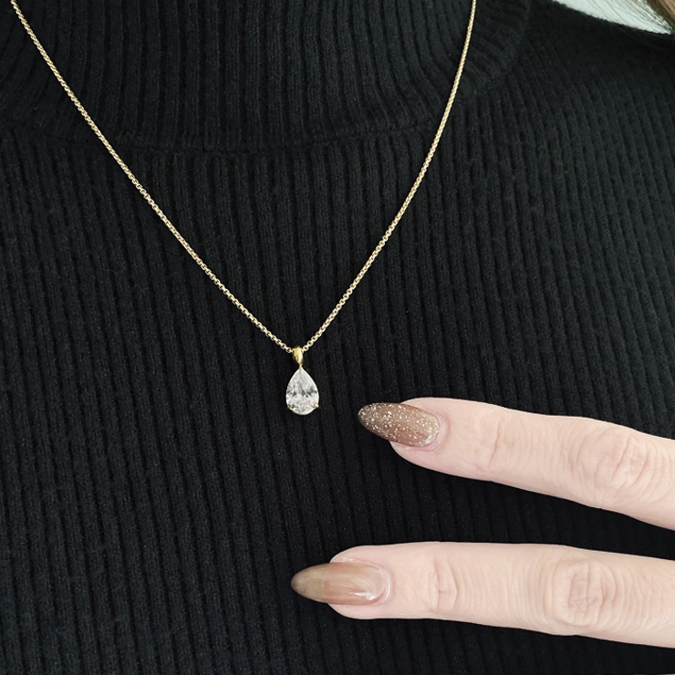 大粒ドロップキュービックジルコニアステンレスネックレス レディース つけっぱなし | FACION | 詳細画像9 