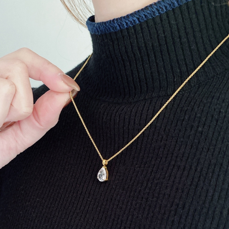 大粒ドロップキュービックジルコニアステンレスネックレス レディース つけっぱなし | FACION | 詳細画像10 