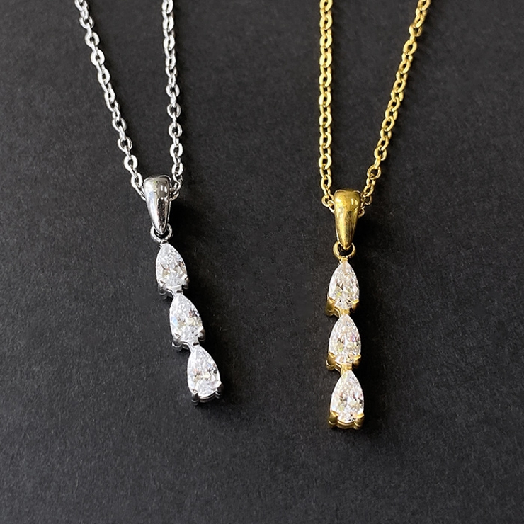 ドロップCZトリロジーステンレスネックレス 金属アレルギー つけっぱなし | FACION | 詳細画像1 