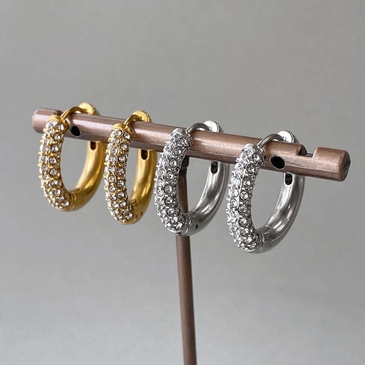 パヴェジルコニアステンレスワンタッチフープピアス 両耳用 アレルギー対応 | FACION | 詳細画像4 