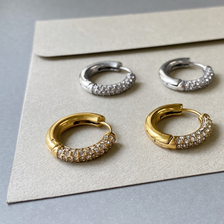 パヴェジルコニアステンレスワンタッチフープピアス 両耳用 アレルギー対応 | FACION | 詳細画像3 