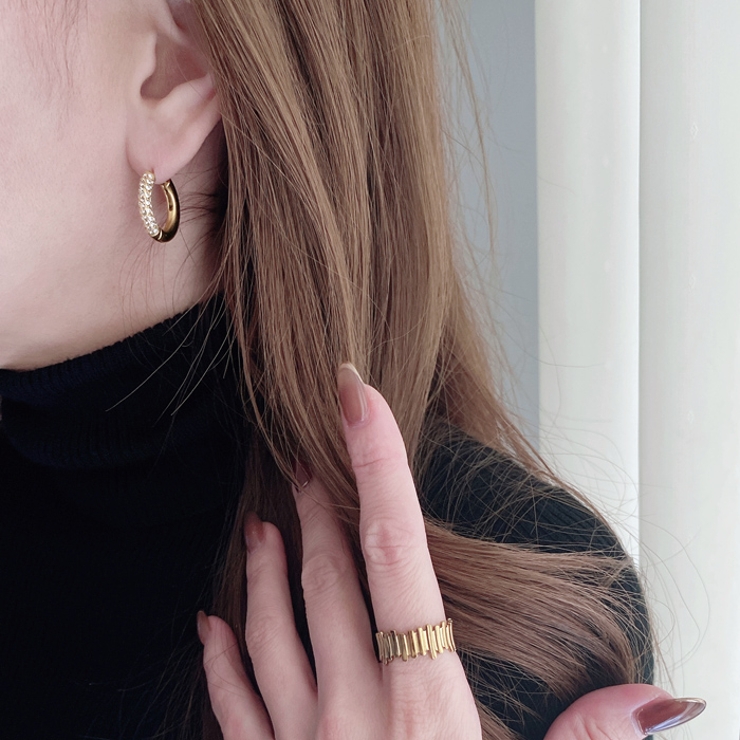 パヴェジルコニアステンレスワンタッチフープピアス 両耳用 アレルギー対応 | FACION | 詳細画像5 