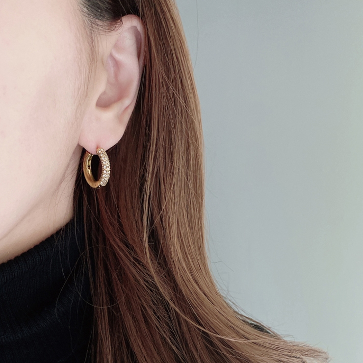 パヴェジルコニアステンレスワンタッチフープピアス 両耳用 アレルギー対応 | FACION | 詳細画像7 