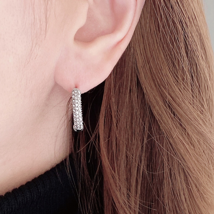 パヴェジルコニアステンレスワンタッチフープピアス 両耳用 アレルギー対応 | FACION | 詳細画像8 