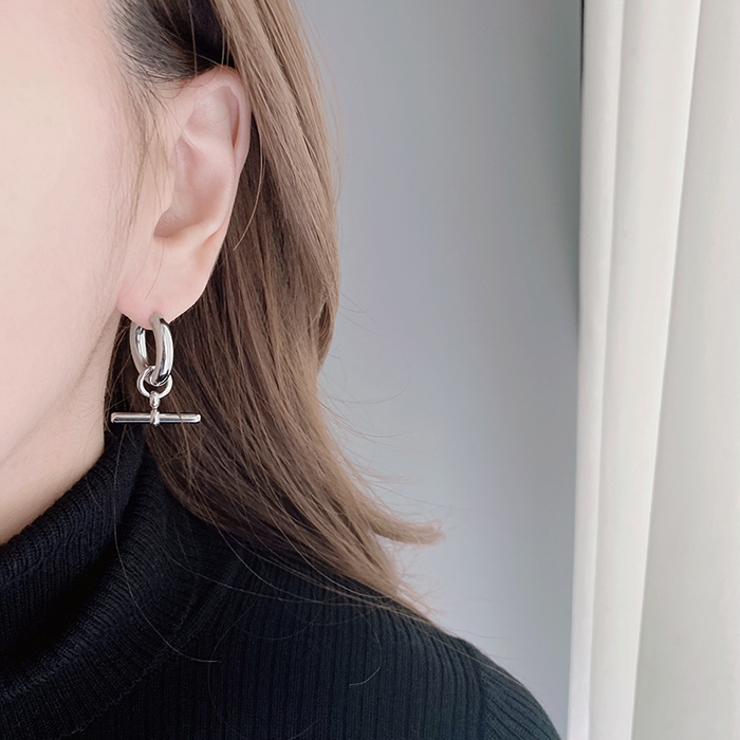 T字チャームワンタッチフープステンレスピアス アレルギー対応 つけっぱなし | FACION | 詳細画像9 