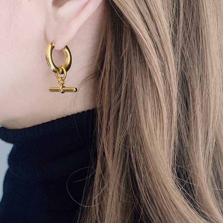 T字チャームワンタッチフープステンレスピアス アレルギー対応 つけっぱなし | FACION | 詳細画像10 