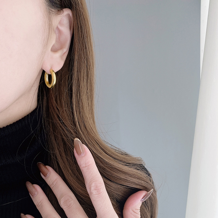 T字チャームワンタッチフープステンレスピアス アレルギー対応 つけっぱなし | FACION | 詳細画像11 