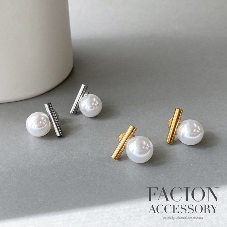 パール＆ステンレスメタルバーピアス アレルギー対応 ピアス | FACION | 詳細画像4 