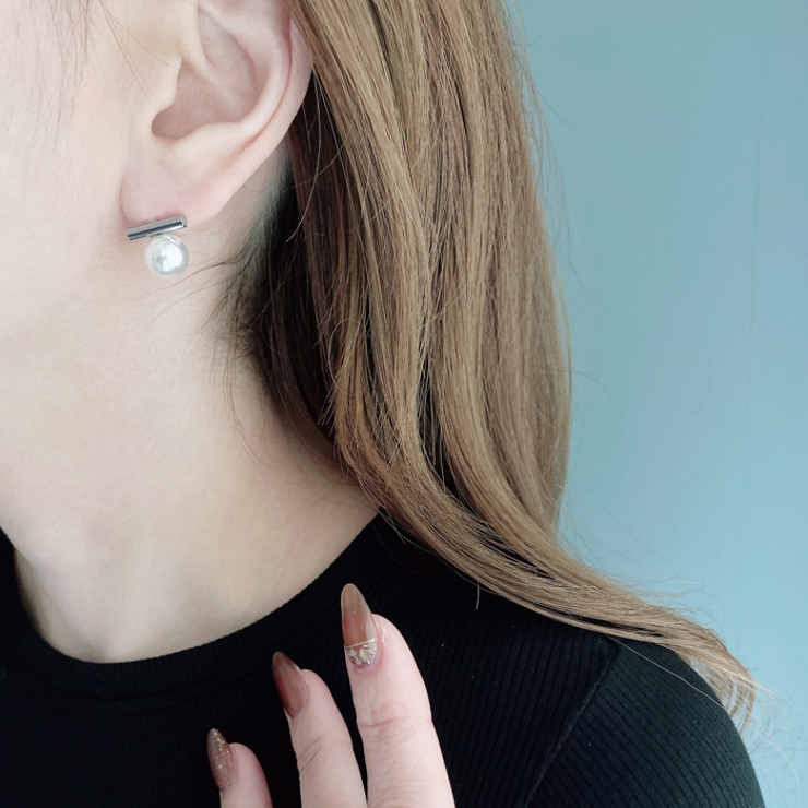 パール＆ステンレスメタルバーピアス アレルギー対応 ピアス | FACION | 詳細画像5 