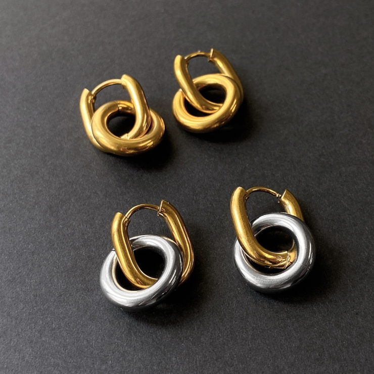 2WAYラウンドワンタッチステンレスフープピアス アレルギー対応 サージカルステ… | FACION | 詳細画像1 
