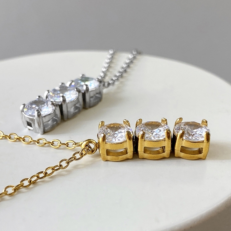 キュービックジルコニアトリロジーステンレスネックレス 金属アレルギー対応 つけっ… | FACION | 詳細画像2 