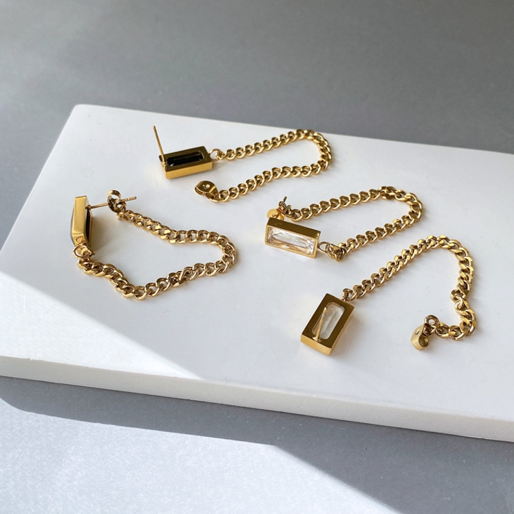 ビジューストーンチェーンステンレスピアス サージカルステンレス 金属アレルギー | FACION | 詳細画像4 