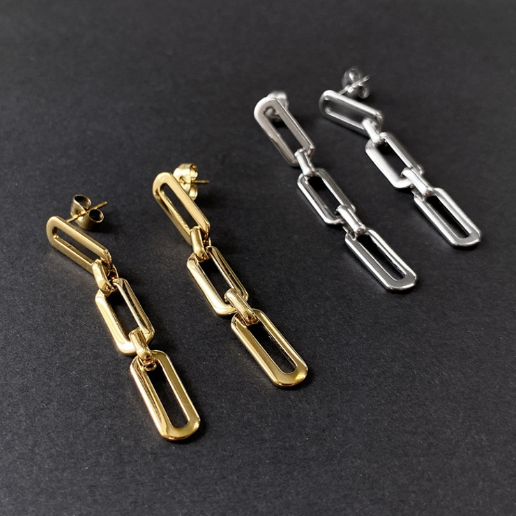 ロングオーバルステンレスチェーンピアス 金属アレルギー つけっぱなし | FACION | 詳細画像1 