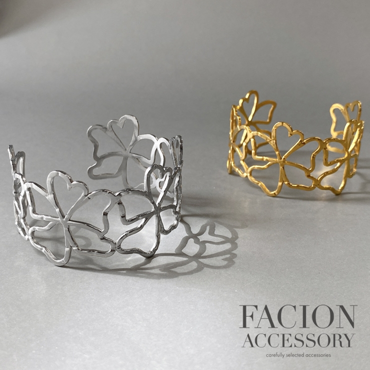 透かしフラワーワイドステンレスバングル ブレスレット 太め | FACION | 詳細画像3 