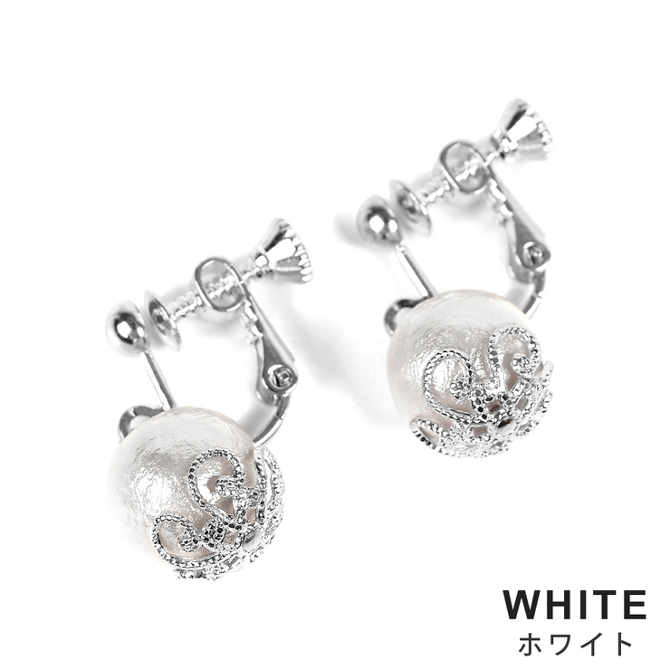 コットンパールぶらイヤリング ホワイト キスカ | FACION | 詳細画像2 