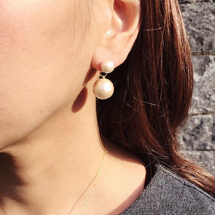 コットンパールダブルピアス 大珠 ホワイト | FACION | 詳細画像8 