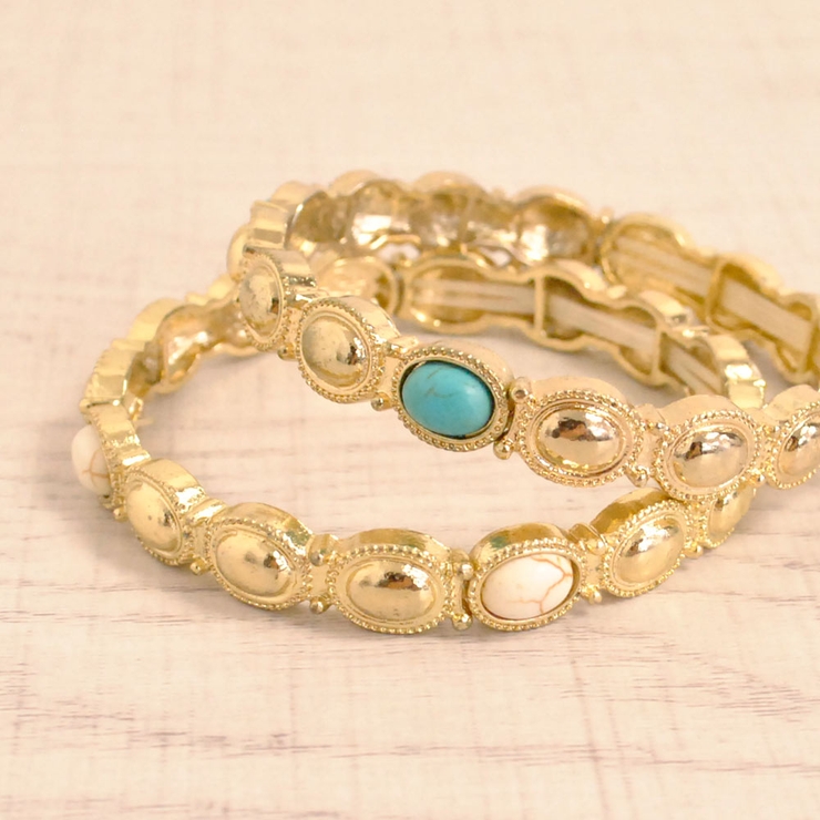 オーバルメタルストーンブレスレット バングル エスニック | FACION | 詳細画像1 